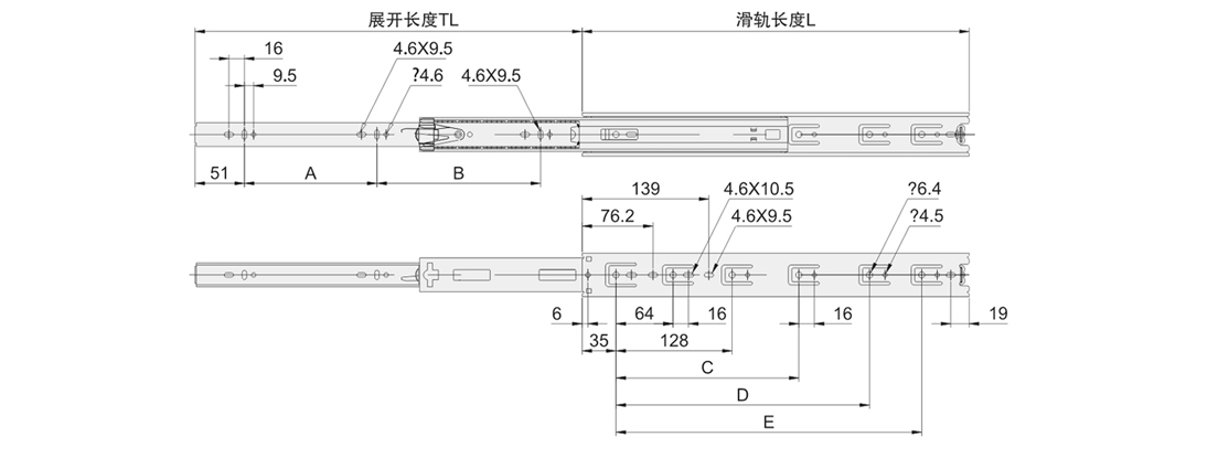 45C01三節(jié)鋼珠滑軌